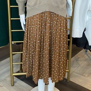 Tan Polka Dot Midi Skirt- Joe Fresh